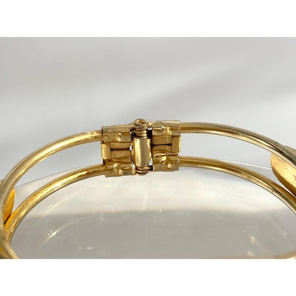 Cloisonne Enamel Floral Gold Toned Chunky Vintage Hinged Bracelet | Bangle - Picture 13 of 16